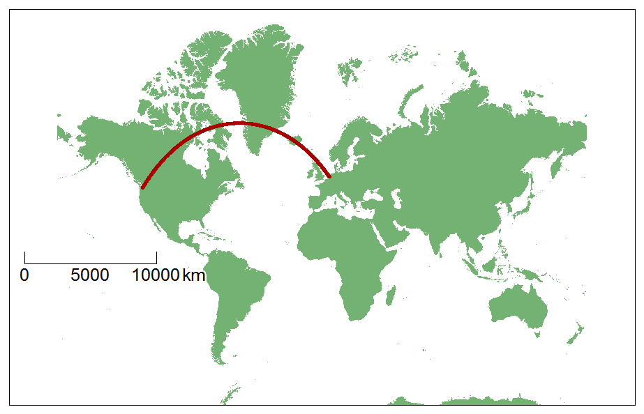 Amsterdam - Seattle (shortest distance)